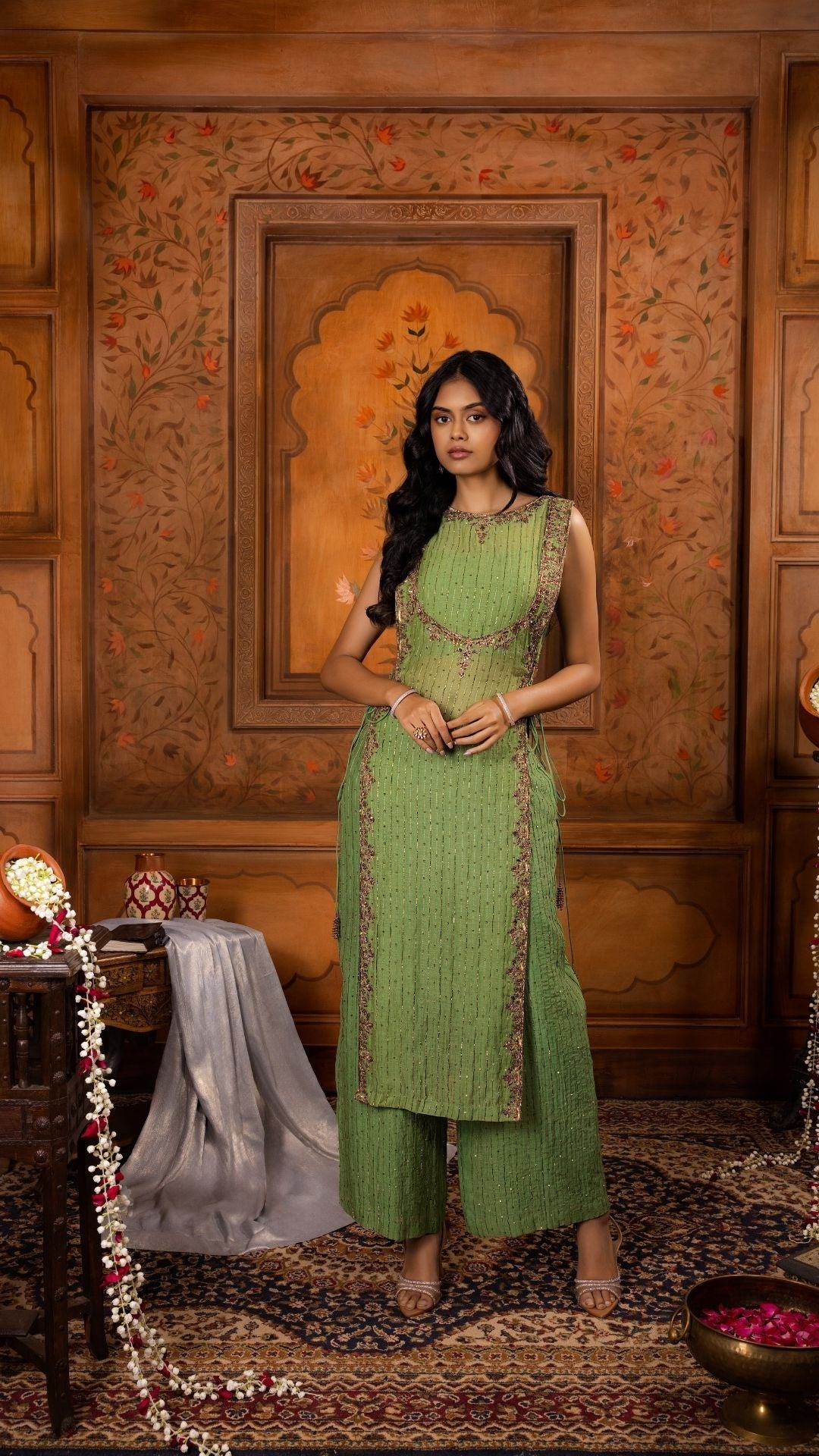 Sheer Kurta paired with Wide-Legged Pants