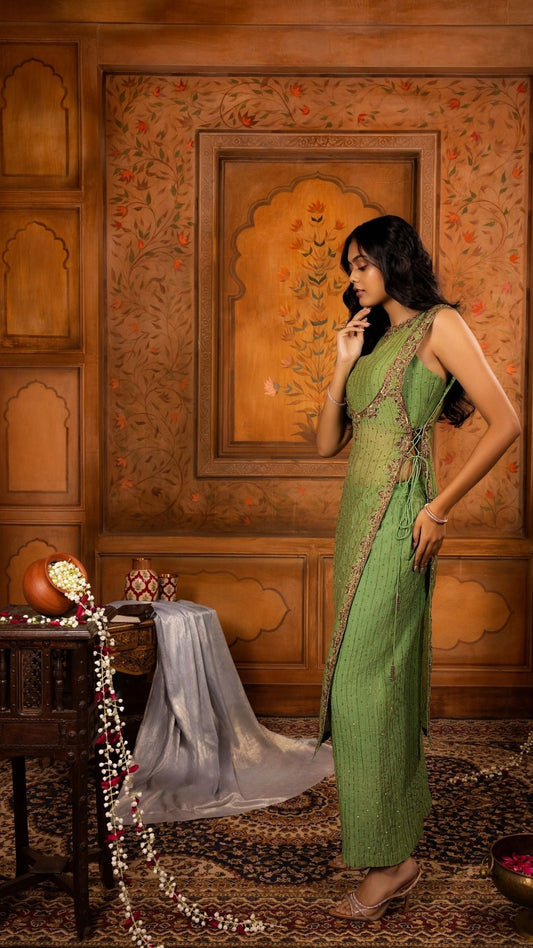 Sheer Kurta paired with Wide-Legged Pants