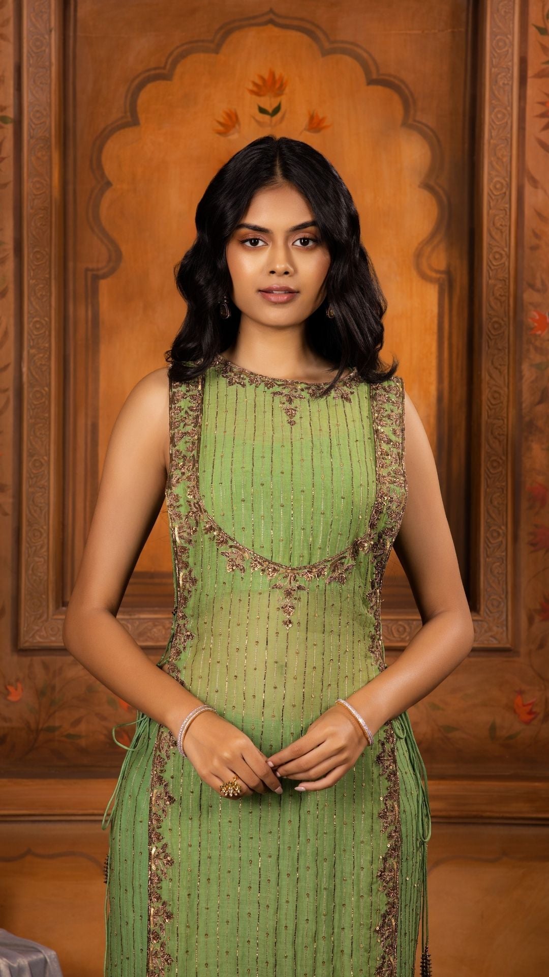 Sheer Kurta paired with Wide-Legged Pants