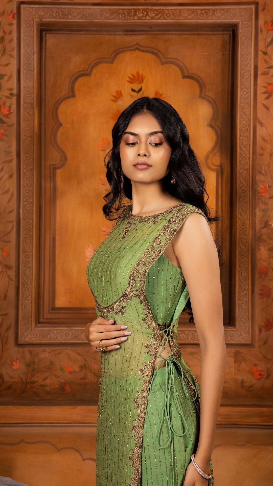 Sheer Kurta paired with Wide-Legged Pants