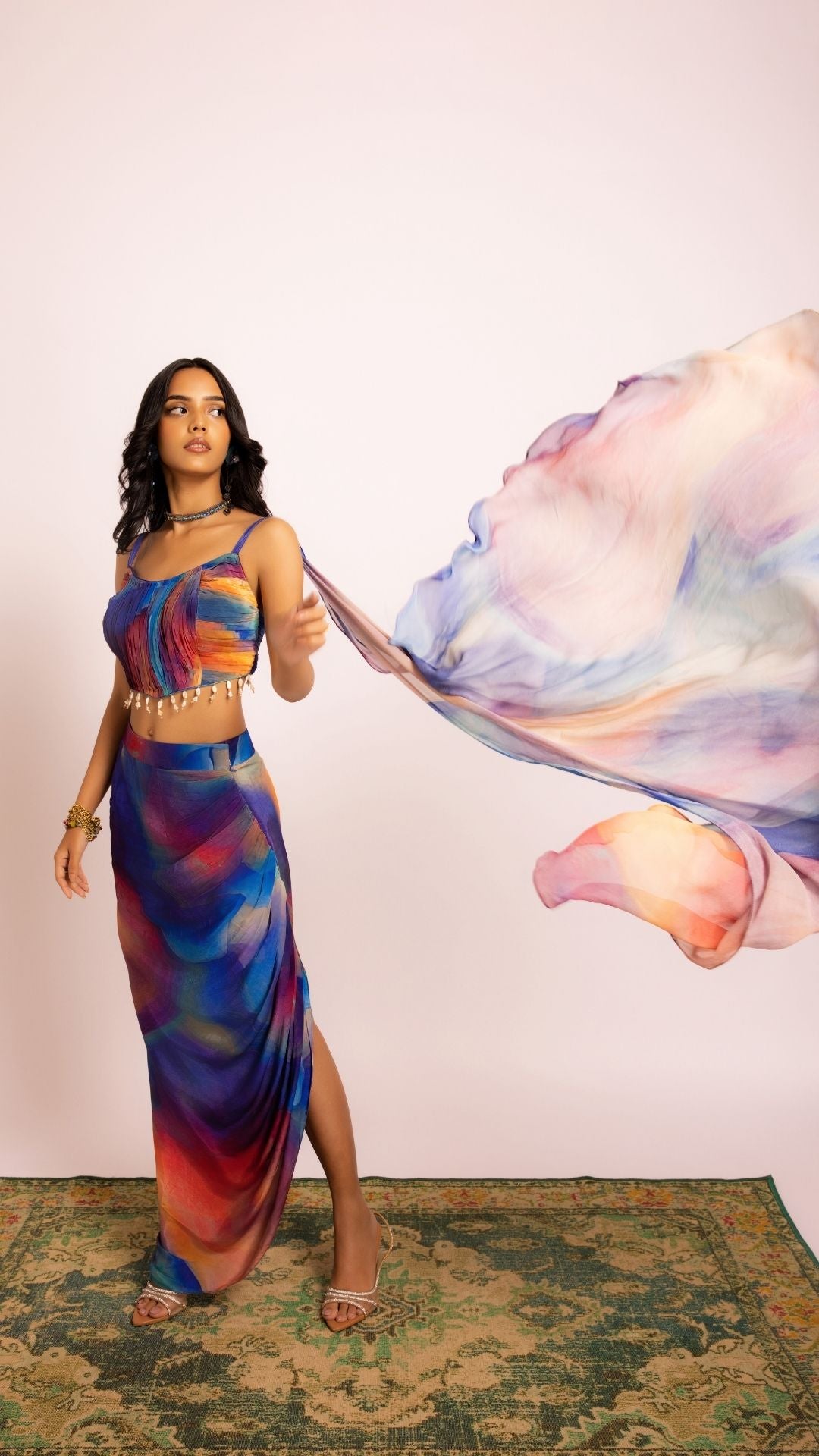 The Chakra Ruched Body-Con Skirt and Blouse Set