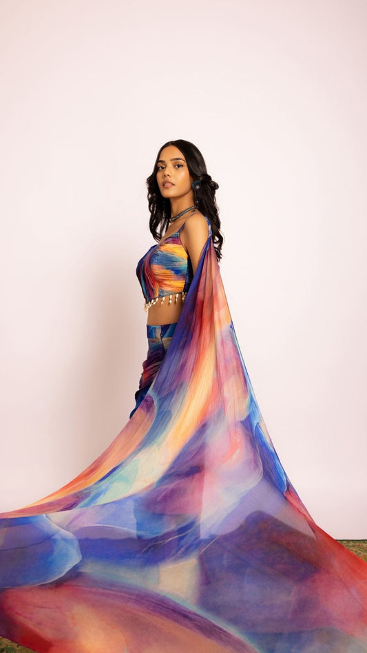 The Chakra Ruched Body-Con Skirt and Blouse Set