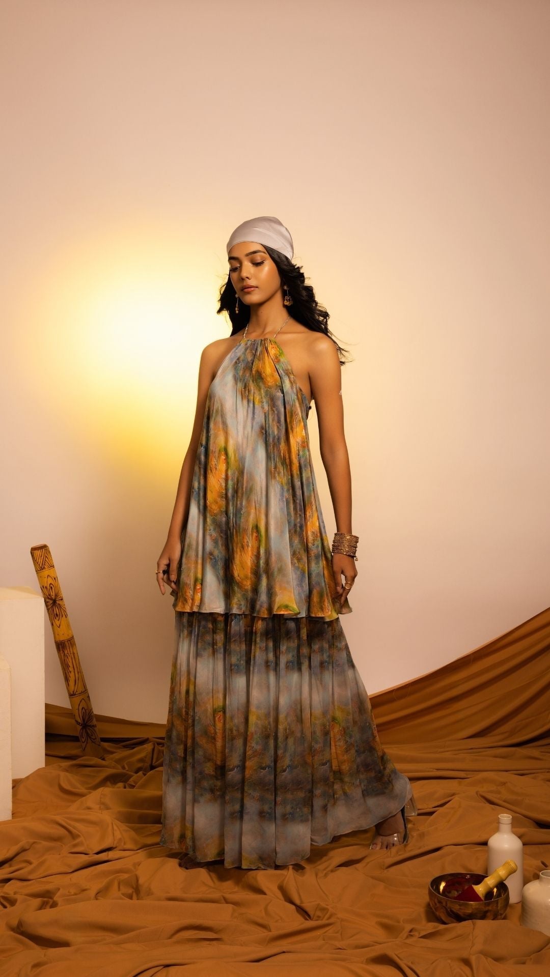 The State of Consciousness Cross-Cut Layered Gown with Halter Neck