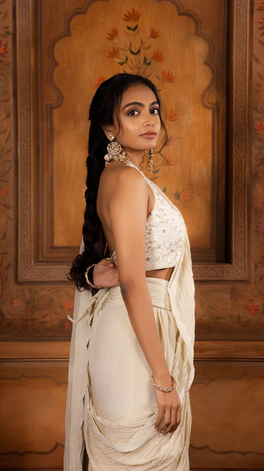 Readymade Saree with a Halter Blouse