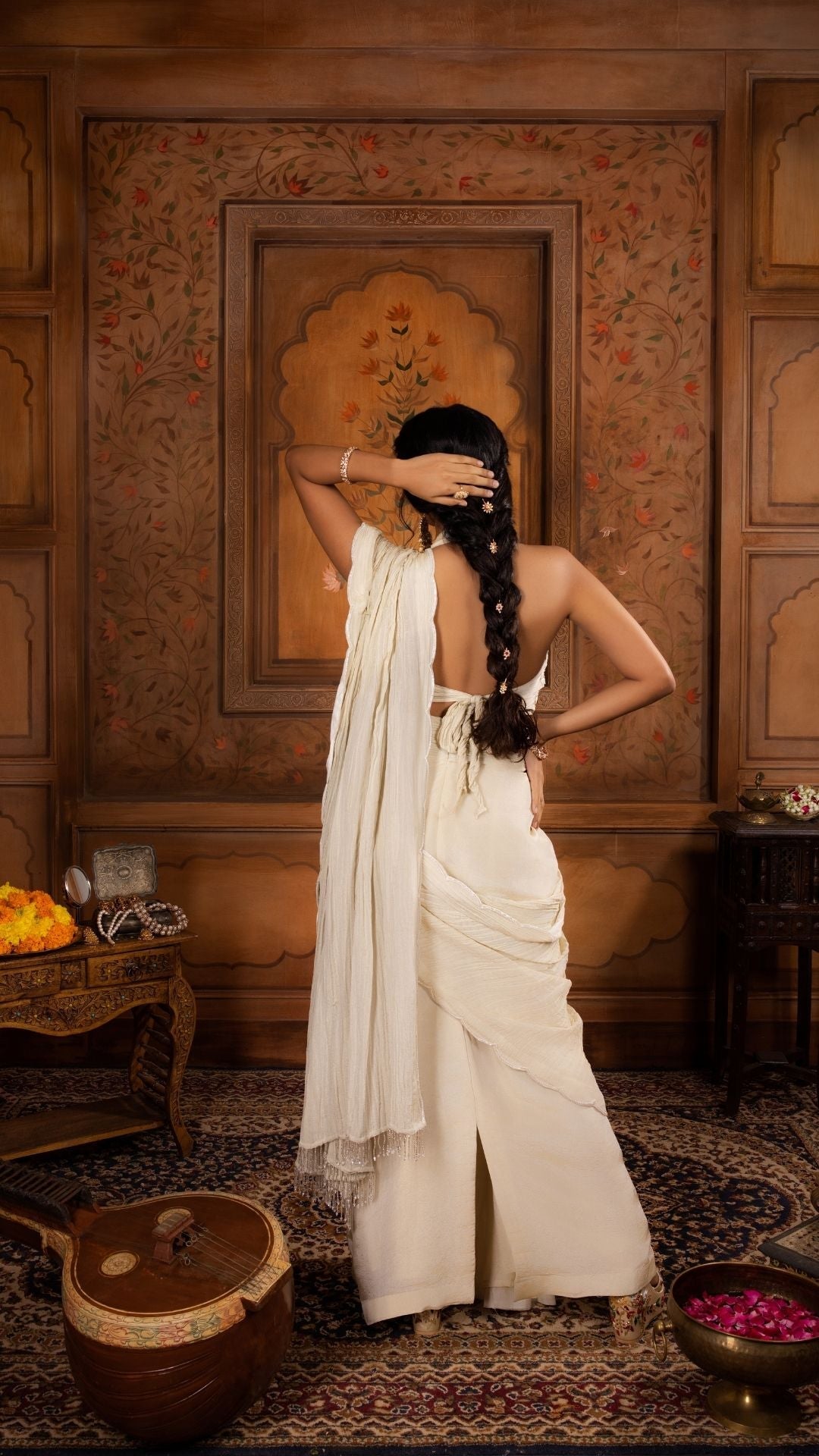 Readymade Saree with a Halter Blouse