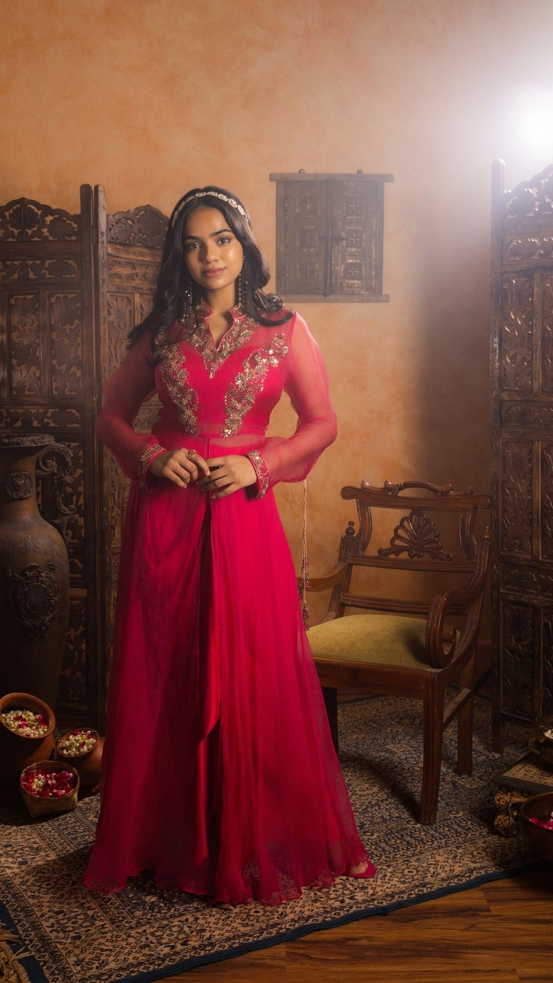 Semi-Sheer Top & Bustier with Chic Dhoti Skirt