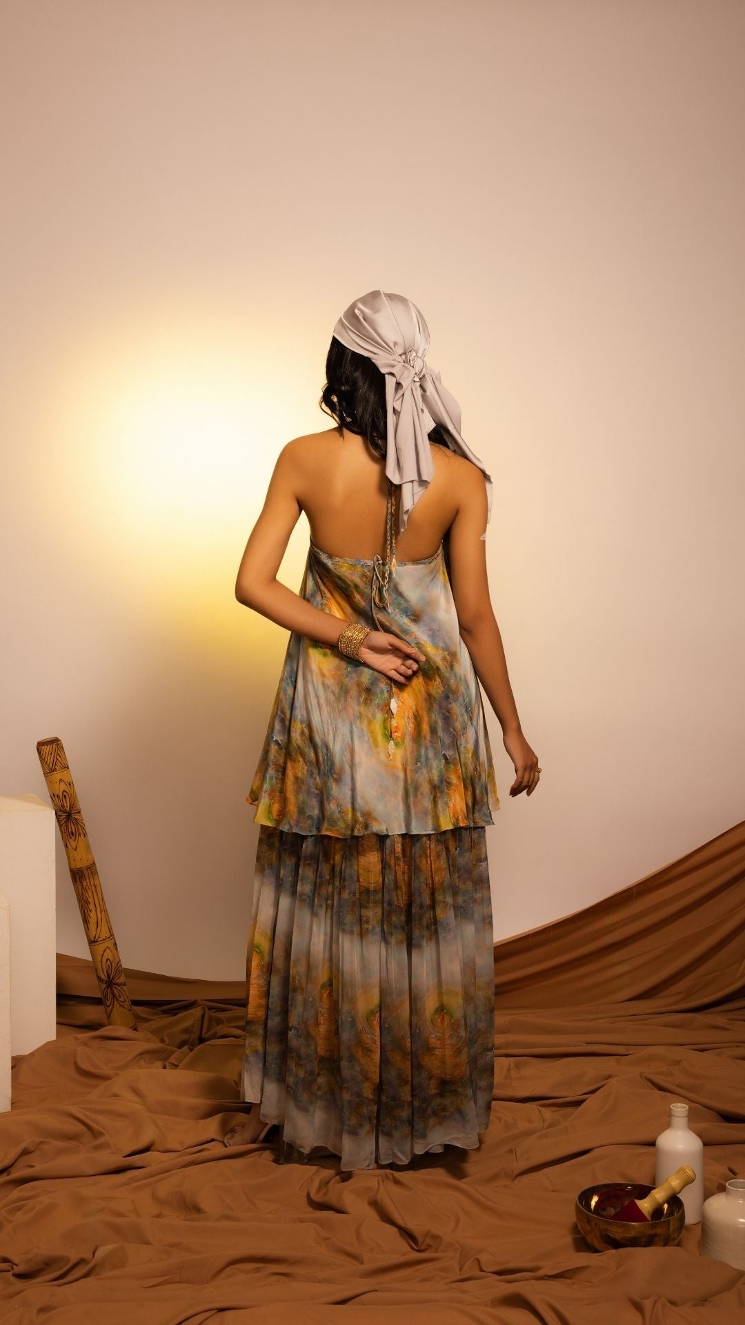 The State of Consciousness Cross-Cut Layered Gown with Halter Neck