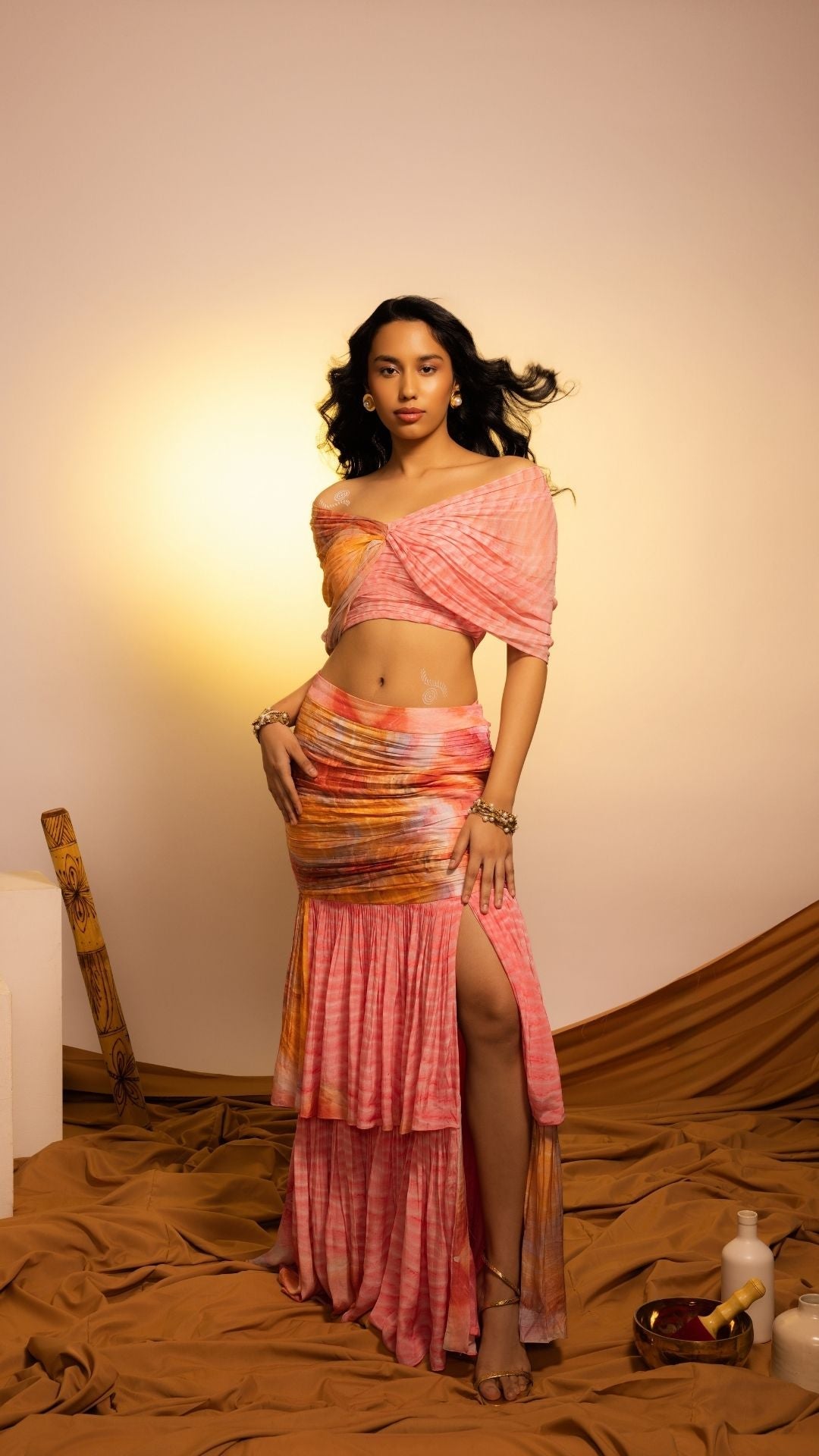 The Aura Print Layered Ruched Skirt and Butterfly Top
