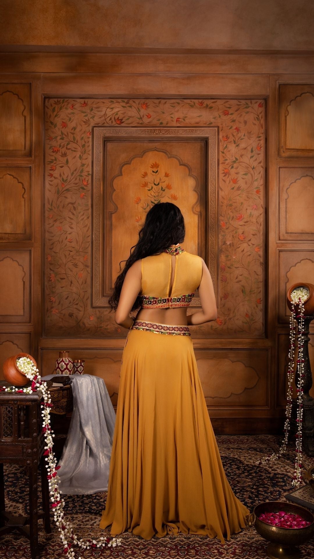 Slit Skirt & Zardozi High-Neck Blouse