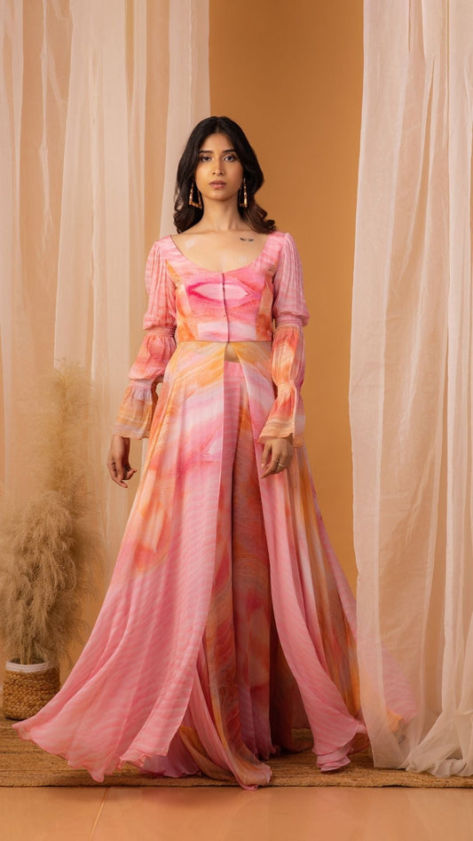 The Aura Crepe Loose Pant and Bubble Sleeve Top