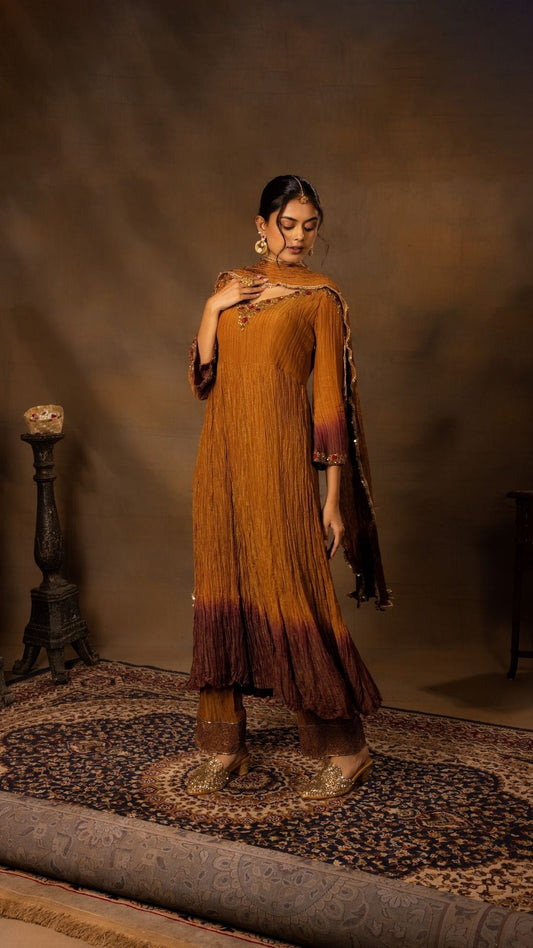 Keyhole Back Tissue & Organza Anarkali with Palazzo Pants