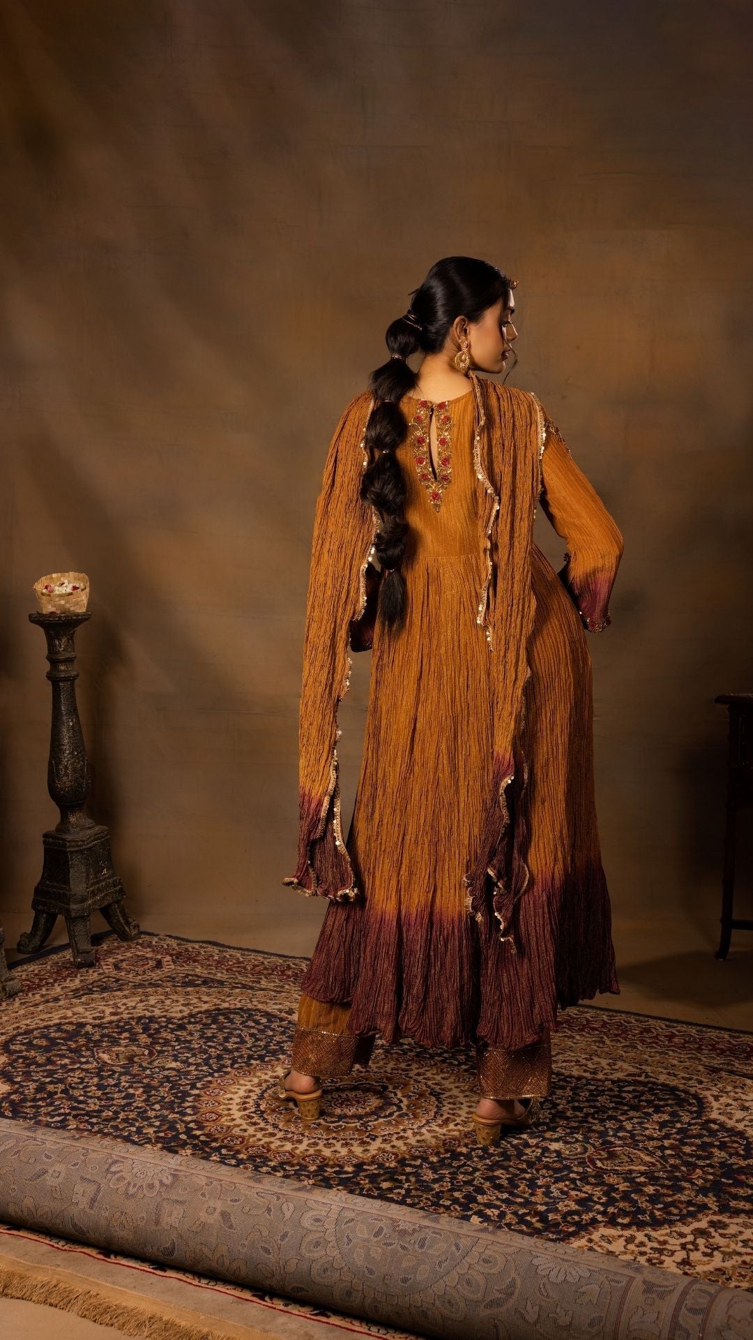 Keyhole Back Tissue & Organza Anarkali with Palazzo Pants