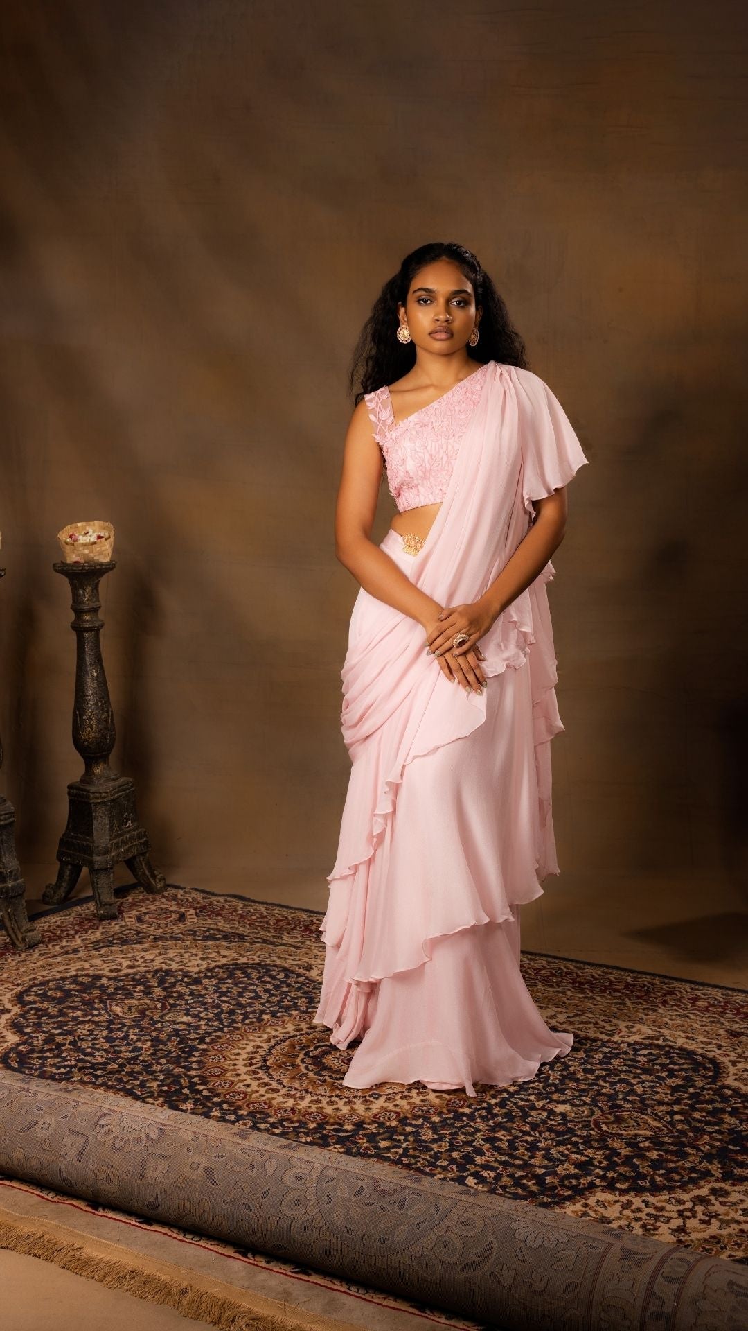 Readymade Saree with Asymmetrical Sleeved Blouse