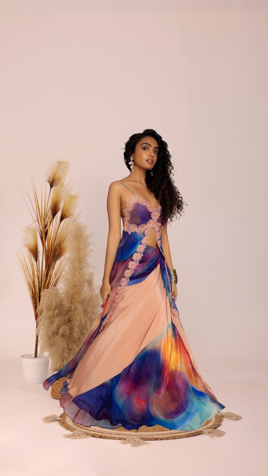 The Chakra Cross-cut Skirt and Thin Strap Panel Top