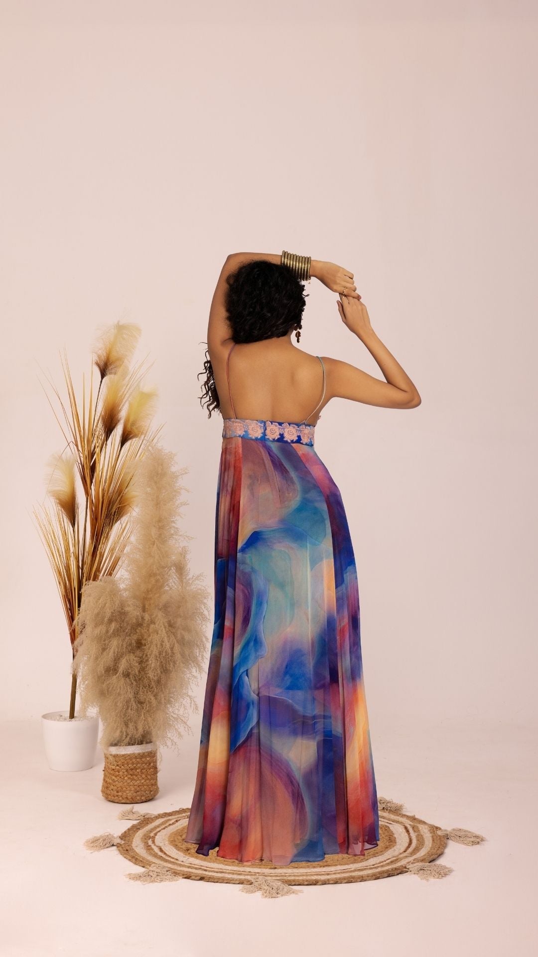 The Chakra Cross-cut Skirt and Thin Strap Panel Top