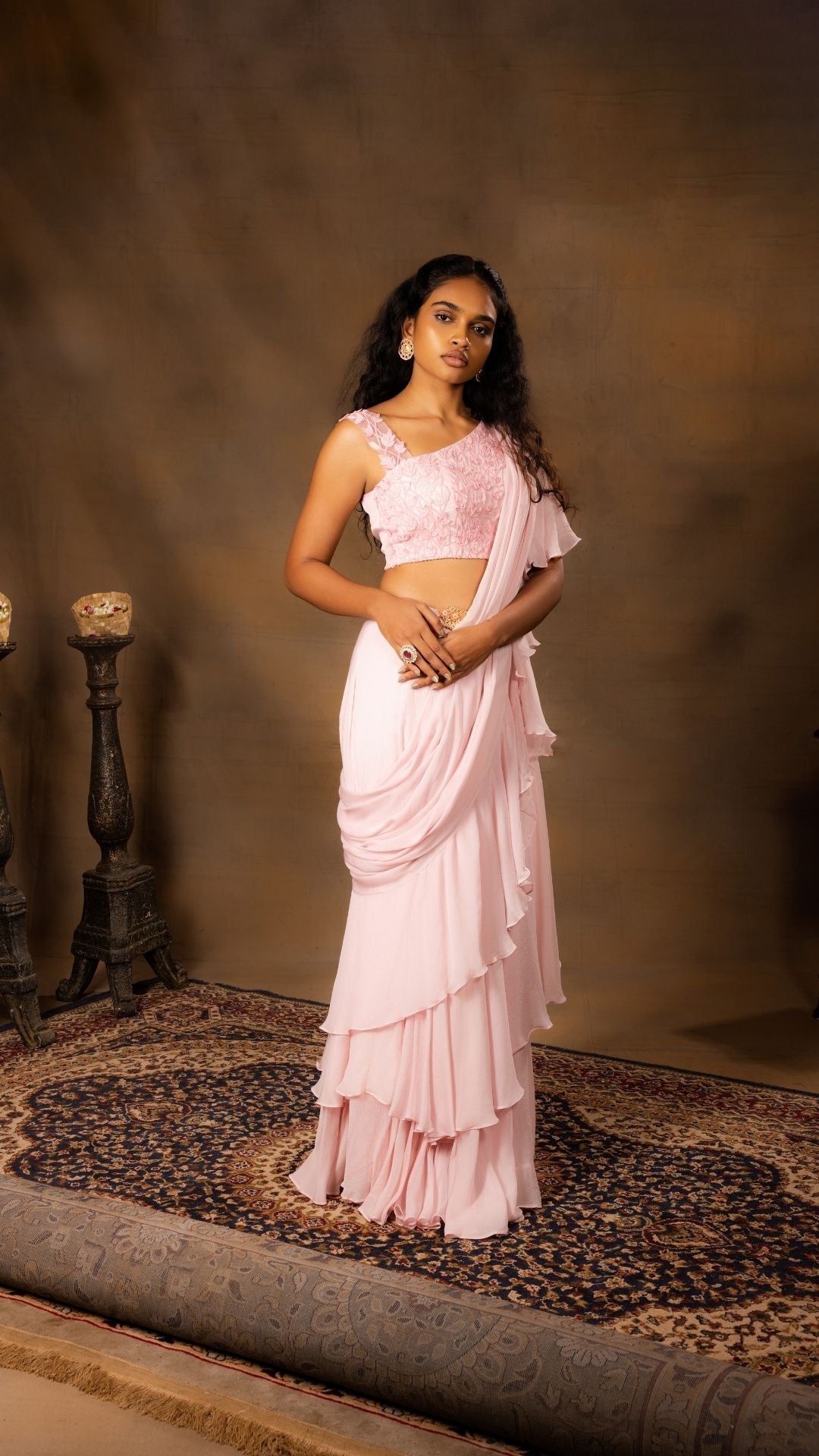 Readymade Saree with Asymmetrical Sleeved Blouse