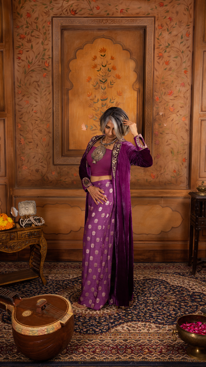 Brocade Pants paired with Bustier & Velvet Jacket